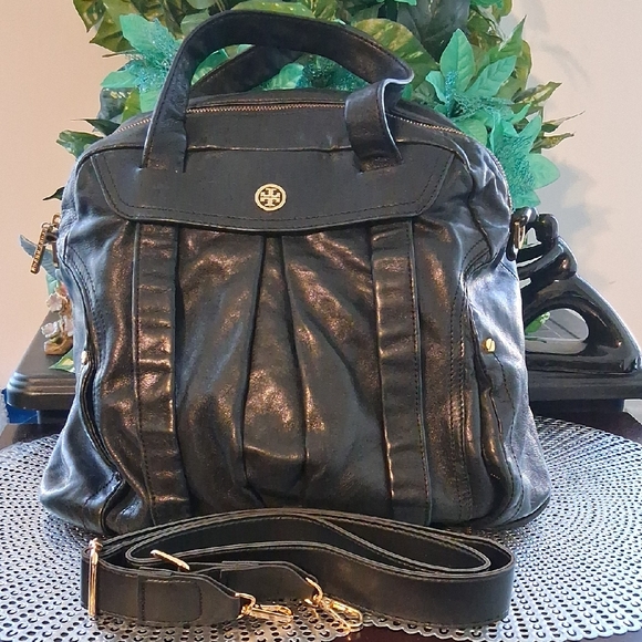 Tory Burch Handbags - Tory Burch Black Leather Satchel with Gold Details